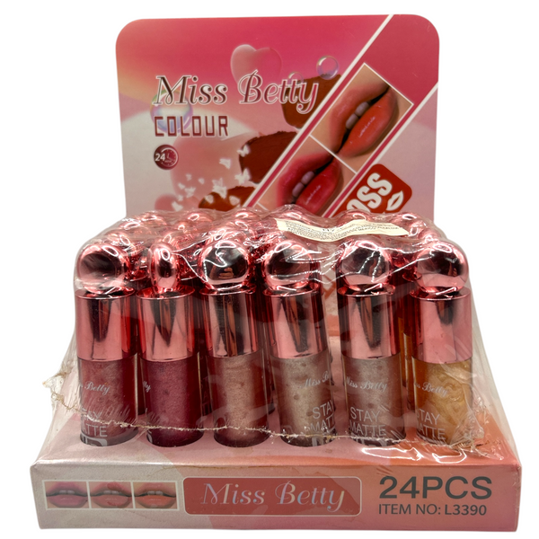 LABIAL BRILLO TAPA ROSA METALICO - 24pz