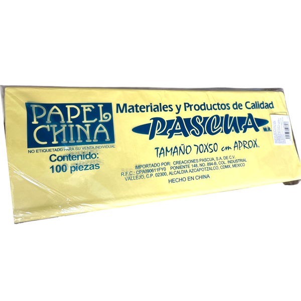 PAPEL CHINA AMARILLO CLARO  - 100pz