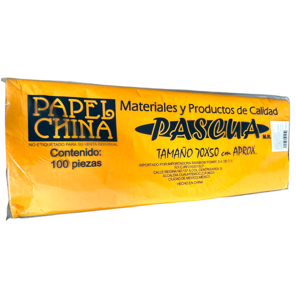 PAPEL CHINA AMARILLO HUEVO - 100pz
