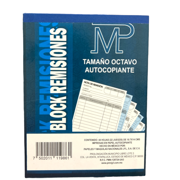 BLOCK REMISION 1/8 AUTOCOPIANTE - 10pz