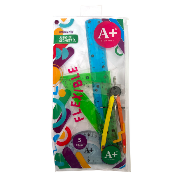 JUEGO GEOMETRIA FLEXIBLE NEON BOLSA A+ - 2pz