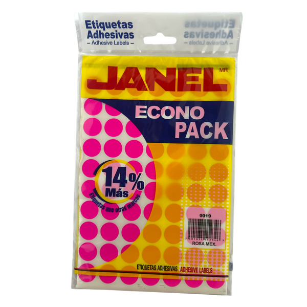 ETIQUETA ECO REDONDA ROSA JANEL #28 19mm - 5pz